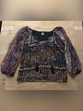 Single Blouse Vintage 100% Silk Artsy Eclectic 70s Y2K Tassel Top Multicolor XS